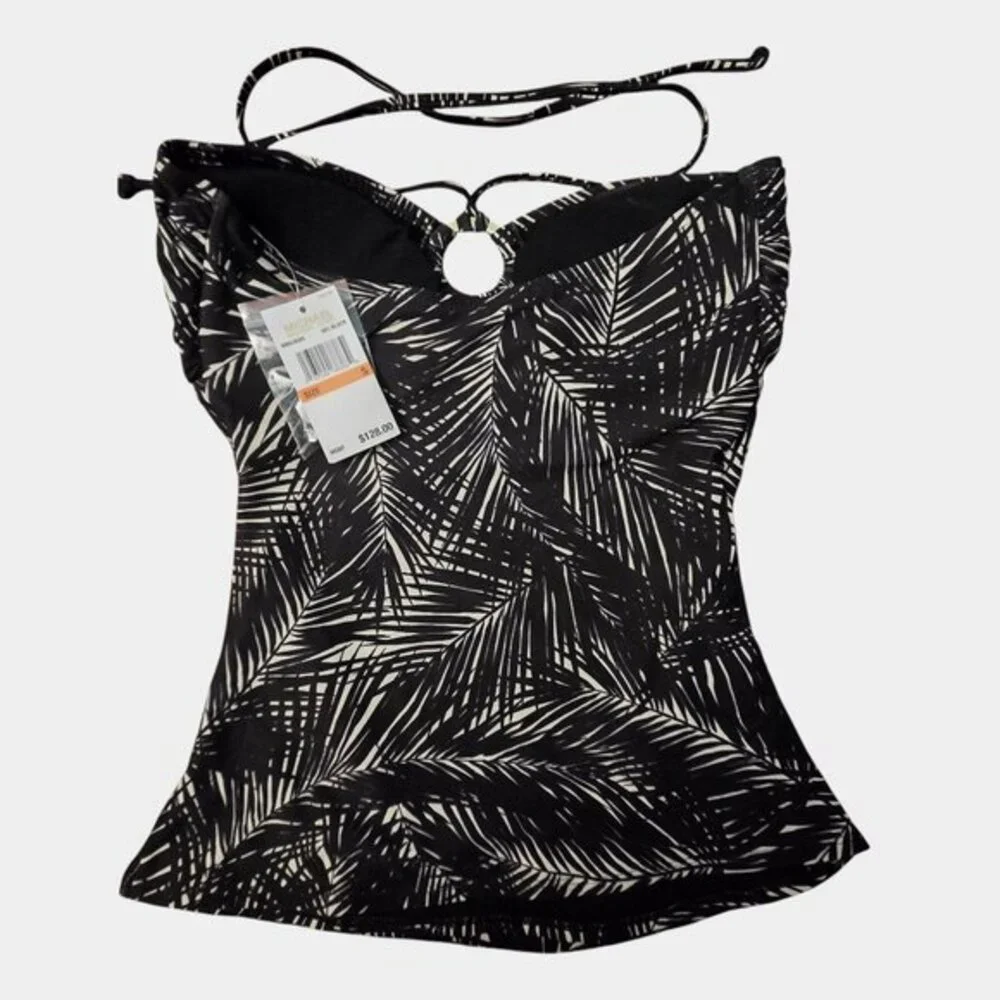 Michael Kors‎ Logo-Ring Tropical Leaf Print Halter Tankini Top S Swimwear NWT